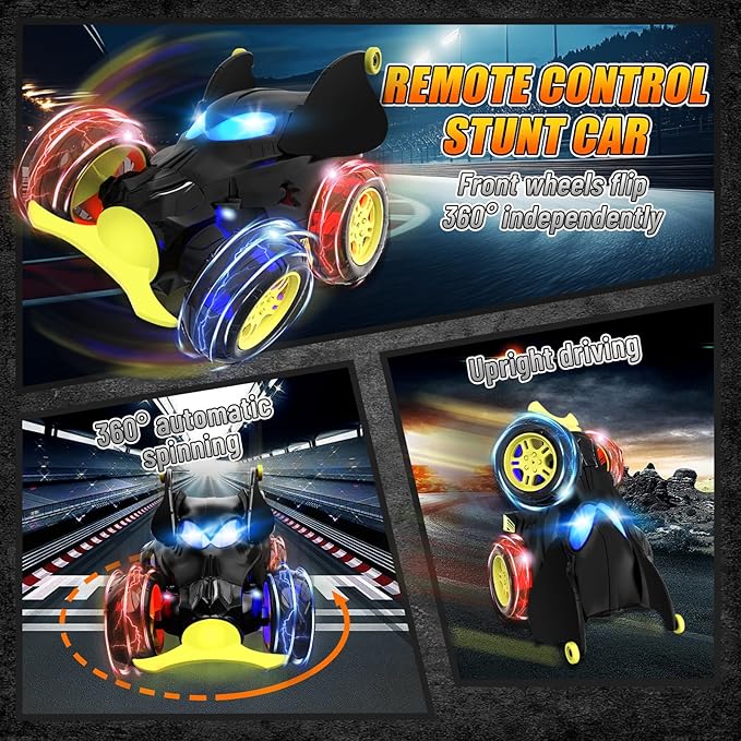 Remote Control Car for Boys - 360° Rotates and Flips 4WD Remote RC Stunt Cars for Kids, 2.4GHz USB Direct Charging with LED Lights Toy Car, Gift for Boy 3 4 5 6 7 8 9 10 11 13 Year Old