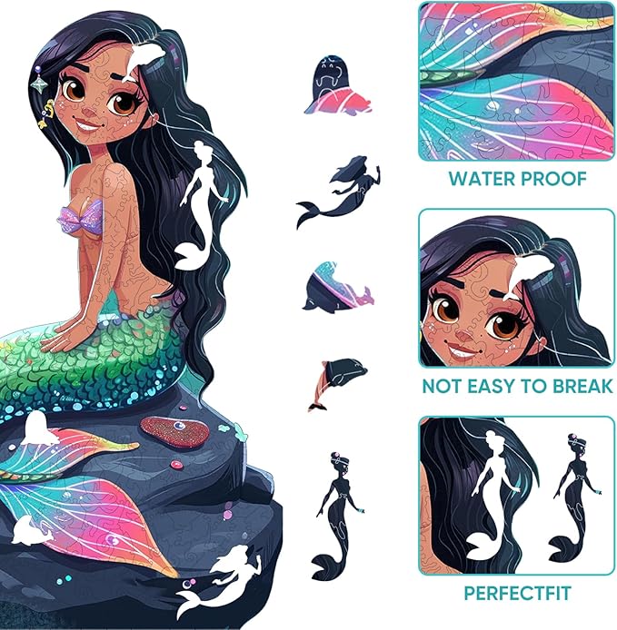 Wooden Puzzle for Adults, Mermaid Wooden Jigsaw Puzzles(15.3 * 23.4in-500pcs), Beautiful Wooden Puzzle with Box Birthday Gifts for Adults and Kids Family Game