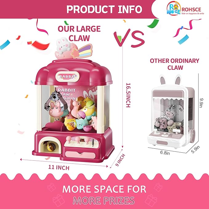 Kids Claw Machine with Toys Inside, Vending Machine Lights & Sound, Electronic Mini Claw Game for Boys & Girls, Birthday & Party Gift, Includes 25 Plush Toys, Surprise Eggs & USB Cable