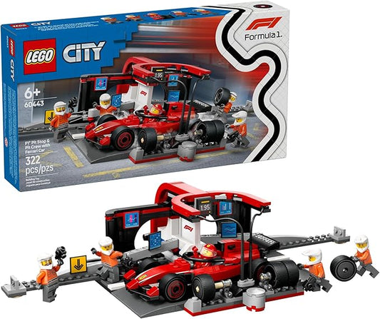 LEGO City F1 Pit Stop & Pit Crew with Ferrari Car Toy - Model Race Car Toy Building Playset for Kids, Boys and Girls, Ages 6+ - F1 Collectible for Fans - Gift Idea for Birthdays - 60443