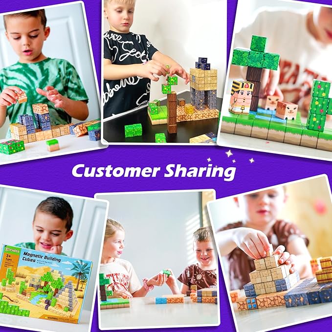 Large Magnetic Blocks Kids Toys, Sensory Learning Toys, Mine Magworld Building Craft, Desert Construction Set, 1“ Magnetic Building Cubes, Game Gift for 3+ Year Old Boys Girls