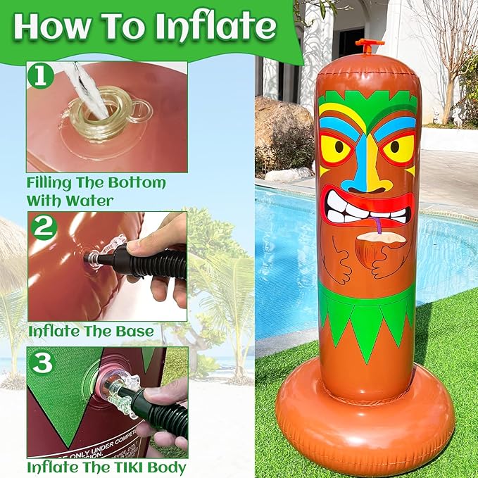 5 Ft Inflatable Sprinkler for Kids, Inflatable Tiki Totem Water Sprinkler Spray Toy Fun Gifts for Adults Outdoor Yard Hawaiian Luau Party Decoration Supplies, Tiki Sprinkler Summer Pool Water Toys