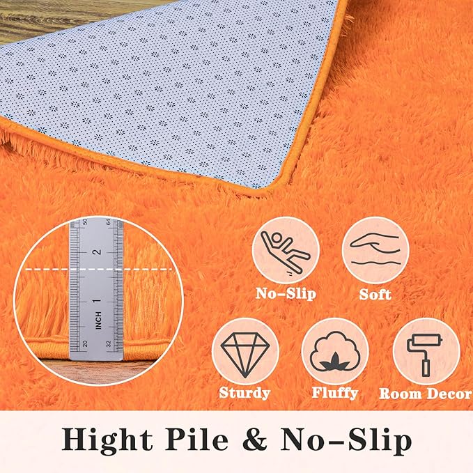 Super Fluffy Rug for Bedroom, 4x6 Feet, Modern Shag Orange Area Rugs, Soft and Cozy Plush Carpet for Kids,Girls Boys and Teens Decorations for Living Room Dorm Nursery Classroom, Orange