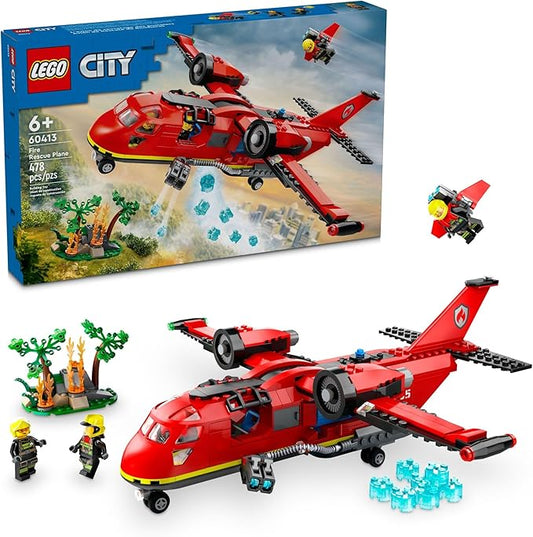 LEGO City Fire Rescue Plane Toy for Kids and Fans of Firefighter Toys, Fun Birthday Gift Idea for Boys and Girls Ages 6+ who Love Airplane Toys and Imaginative Play, Includes 3 Minifigures, 60413