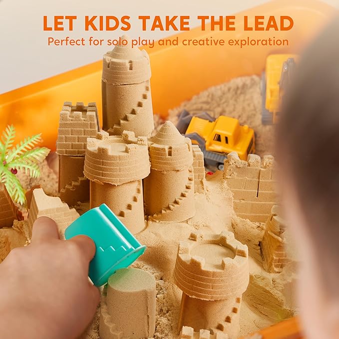 Klever Kits Construction Sensory Bin for Toddlers with Glow in The Dark Stones, Sandbox with Lid Castle Building kit, Preschool Learning Activities Gifts for Boys Girls Age 3+