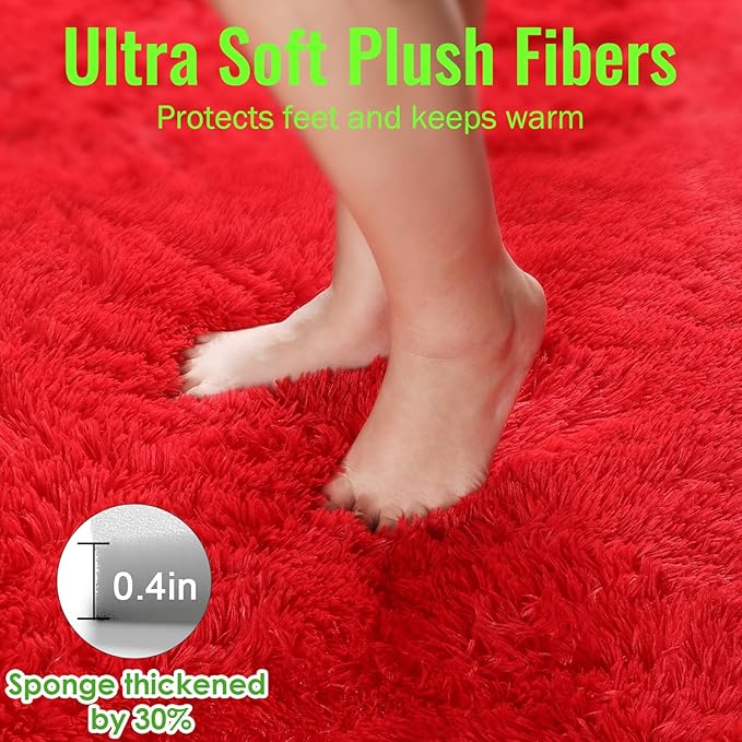 PAGISOFE Soft Modern Red Area Rug, 4x6 Feet, Shaggy Indoor Rug for Kids Room Decorative Carpet, Fuzzy Rug for Babies, Nursery, Dorm, Non Slip Rug for Boys Girls, Teen's Room