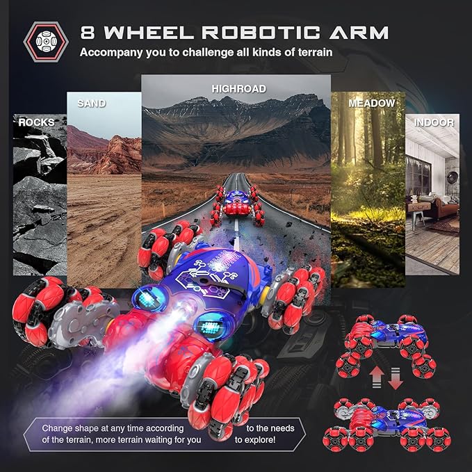 ATHLERIA 8WD Gesture Sensing Rc Stunt Car Toys for Boy Age 8-13,Octopus Remote Control Cars with Spray Lights,Racing Drift Car,Christmas Birthday Gifts Toys for Boys Girls Teens 8 9 10 11 12 13+ Year