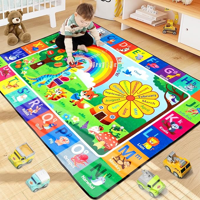 Alphabet Rug for Children's Playroom - ABC 6x9 Feet Windmill Rug, Washable and Non-Slip Mat