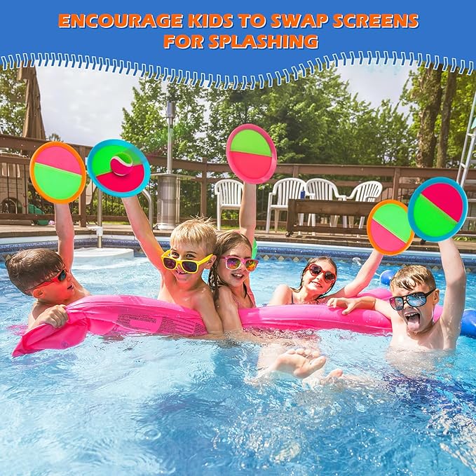 Toss and Catch Ball Set for Kids Outdoor Beach Toys Pool Toys, Catch Game with 6 Paddles and 3 Balls Outdoor Yard Games for 4-12 Years Old Boys Girls Adults
