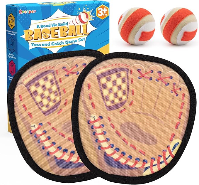 Toss and Catch Ball Set Toddler Baseball Training Glove, Pool Beach Toys for Kids Soft Sticky Balls, Yard Backyard Outside Outdoor Games for 3+ Years Old Boys Girls Birthday Gifts