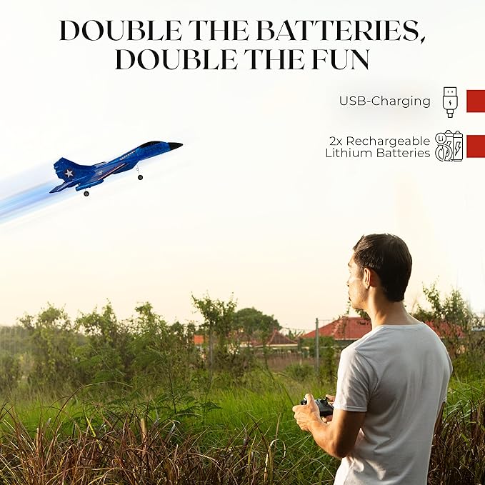 GhostXIII RC Plane - Durable RC Airplane with Shock-Absoring Peak - Long-Lasting Remote Control Airplane with 2 Batteries Included - RC Planes for Beginners with 2.4 GHz Connection