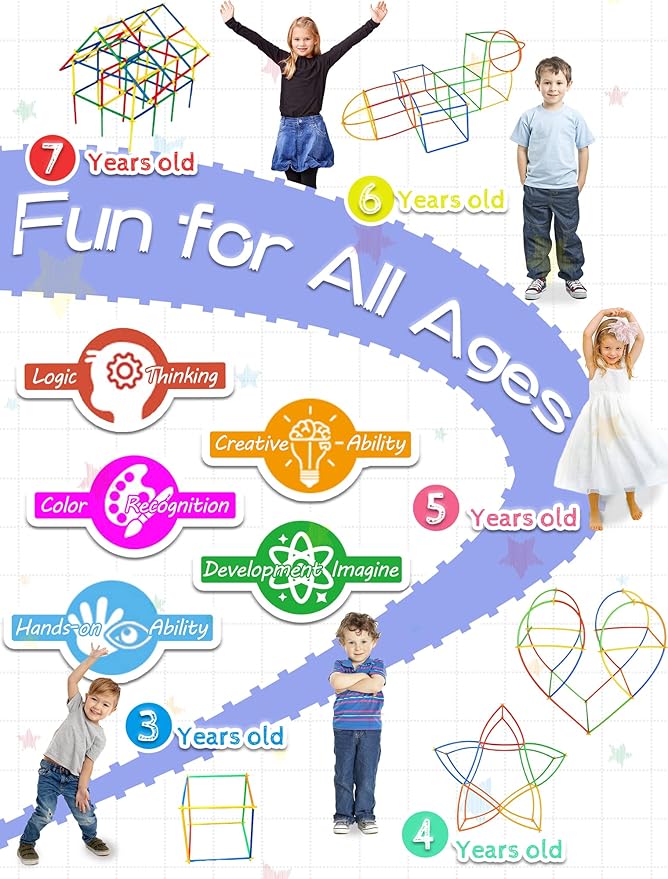 600PCS STEM Building Toys, Straw Constructor Toys Up Grade Engineering Building Sets for Kids Develops Motor Skills and Logic Thinking, Fun Educational Toy Great for Gift