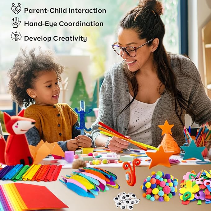 FUNZBO Arts and Crafts Supplies for Kids - Craft Kit with Glitter Glue Stick, Pipe Cleaners Pom Poms Craft & Craft Tools, DIY School Supplies Kit, Girls Toys, Birathday Gifts for Girls Boys Age 4+