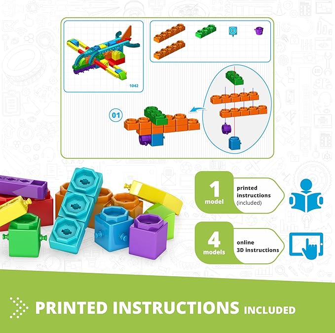 Engino: Qboidz Airplane - 5 Model Brick Building Set, Toy Construction, Coloring & Math Activities, Stack & Click Assembly, STEM Play & Learn, Kids 3+