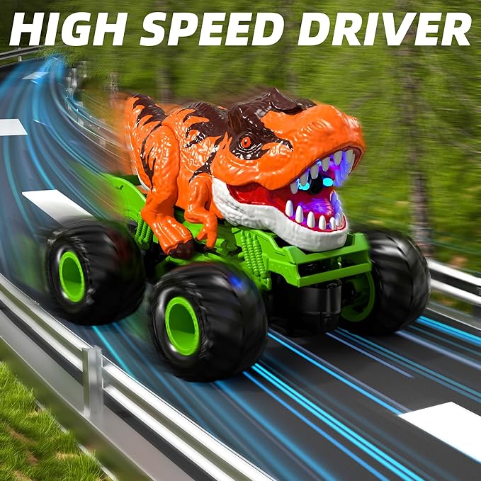 Remote Control Dinosaur Car for Boys Kids, 2.4Ghz RC Dinosaur Truck for Toddlers, Electric Hobby RC Car Toys with Light & Sound Spray Christmas Birthday for 3 4 5 6 7 8 Year olds Kids Boys