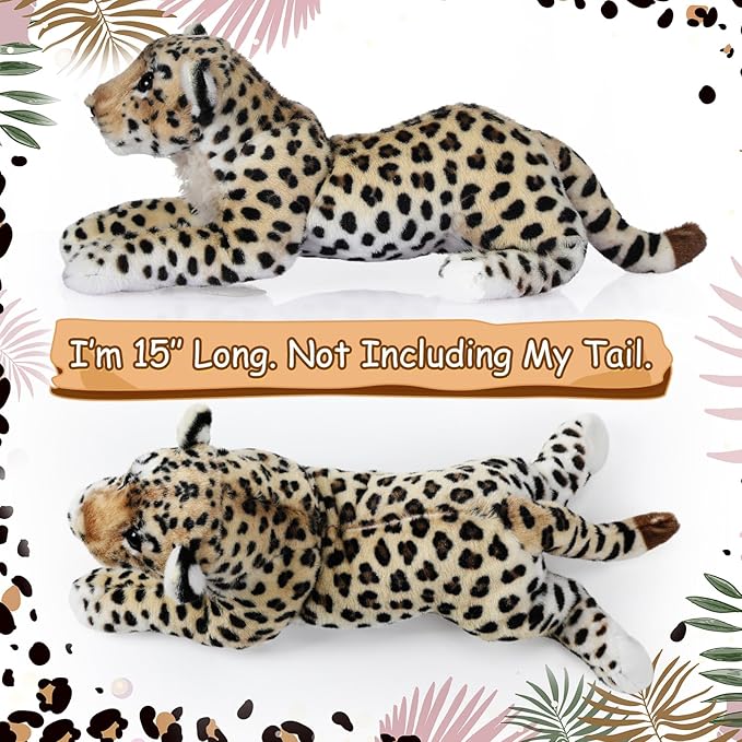 15 Inch Stuffed Animal Stuffed Tiger Leopard Lion Plush Toys Realistic Plush Gifts Wild Animal Toys Jungle Animals for Boys Girls Birthday Parties Gift(Leopard)