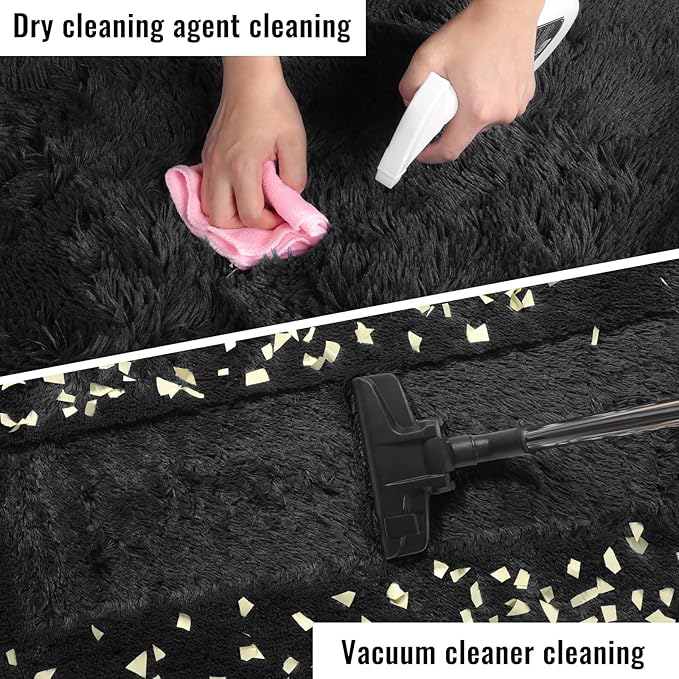 PAGISOFE Black Fluffy Shag Area Rugs for Bedroom 5x7, Soft Fuzzy Shaggy Machine Washable Rugs for Living Room,Plush Nursery Rug Kids Room Furry Floor Rug Boys Carpet for Teen Dorm Black Room Decor