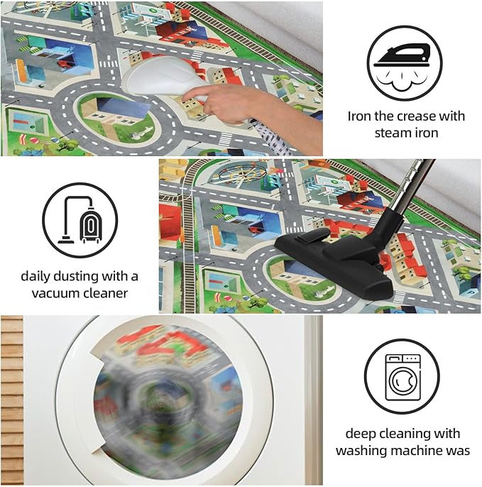 Large Kids Carpet Play Mat Rug for Playroom, 60'' x 84'’ Car Rugs Mat for Kids Toy Cars, City Life with Road Traffic Playmat Rugs Great for Kids Bedroom Play Room Boy Room Decor, Grey