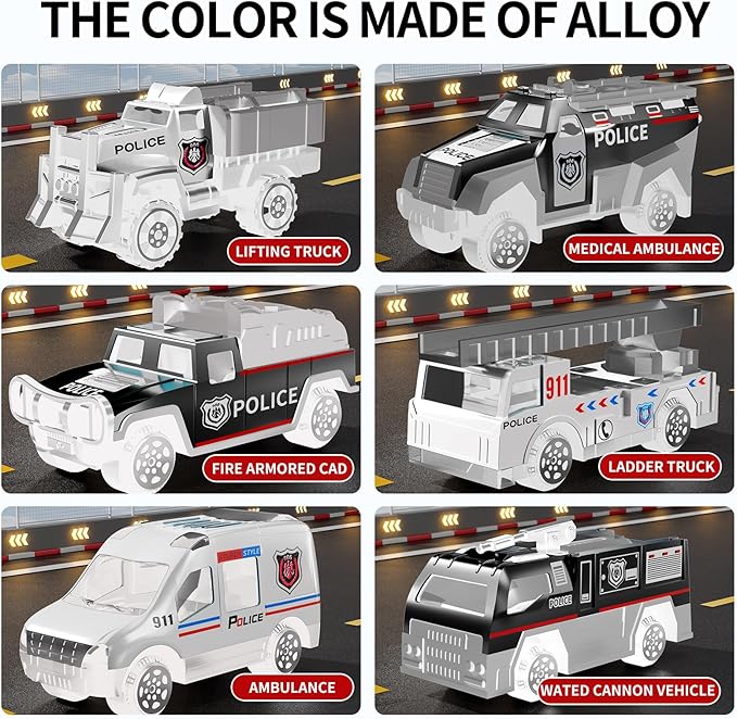 Toddler Boys Toys for 3 4 5 6 Years Old, Police Truck Vehicle Toy Set with Play Mat, Die-Cast Toy Car Carrier Truck for Kids, Birthday Gifts Toys for 3 4 5 6 7 8+ Year Old Boys