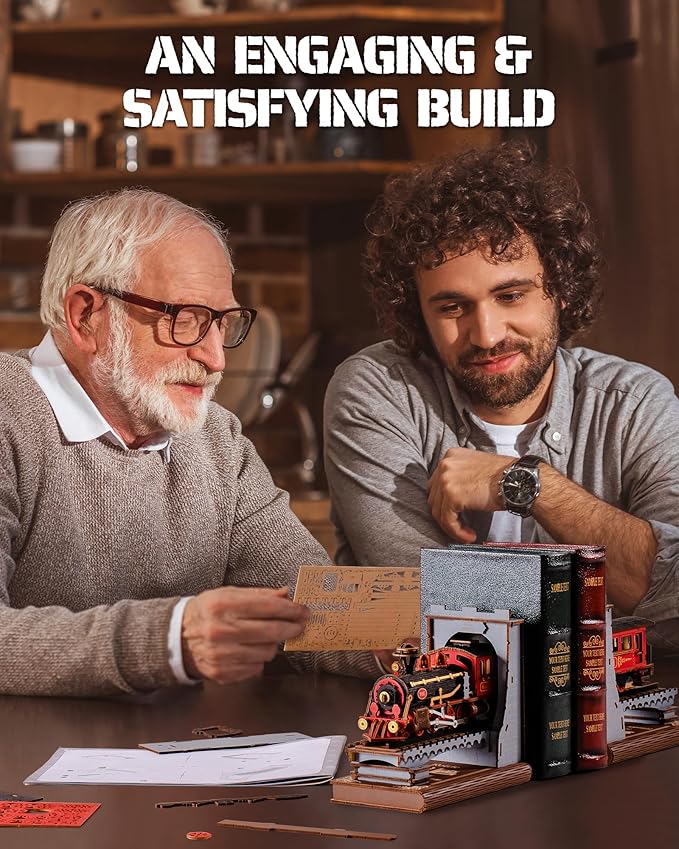 Rowood 3D Wooden Puzzle Book Nook,DIY Book Nook Kits for Adults,3D Wooden Puzzle Bookend Miniature Dollhouse Kit Bookshelf Insert Decor,Crafts for Adults Teens on Birthday Christmas -Century Train