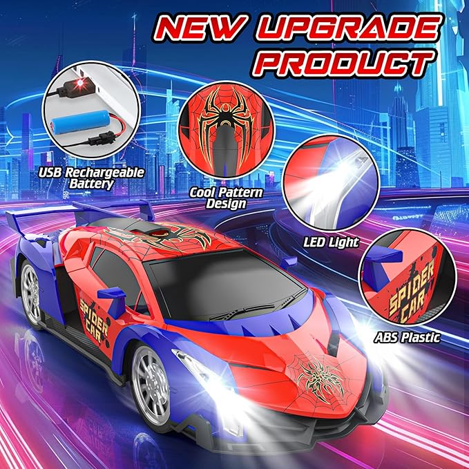 Growsland Remote Control Car, 2.4Ghz Rc Cars for Boys 4-7 8-12, Electric Kids Toys for Kids with Cool LED Lights, Rechargeable Hobby Race Cars Toys for Boys Girls Ages 4-6 5-7 6-8 8-12 Birthday Gift