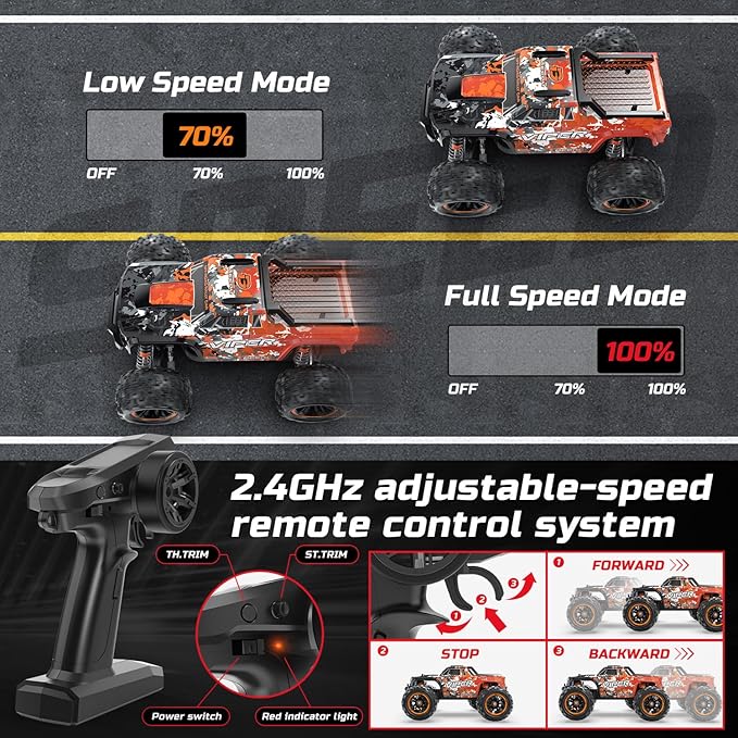 DEERC H16R Brushless Fast RC Cars,1:16 52KM/H High Speed Remote Control Car,4X4 All Terrains RC Monster Truck,Waterproof Off-Road Hobby Electric Vehicle Car Gift for Adults Boys,2 Li-ion Batteries