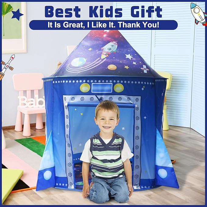 Rocket Ship Space Pop Up Play Tent for Kids-Astronaut Pretend Playhouse Gift for 3-5 Year Old Girls Boys