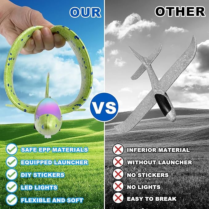 3 Pack Airplane Launcher Toys, 12.6" Foam 2 Flight Mode Led Plane Catapult Boy Toys, Easter Gifts for Kids, Outdoor Flying Toys for Kids Gifts for 4 5 6 7 8 9 10 12 Year Old Boys Girls