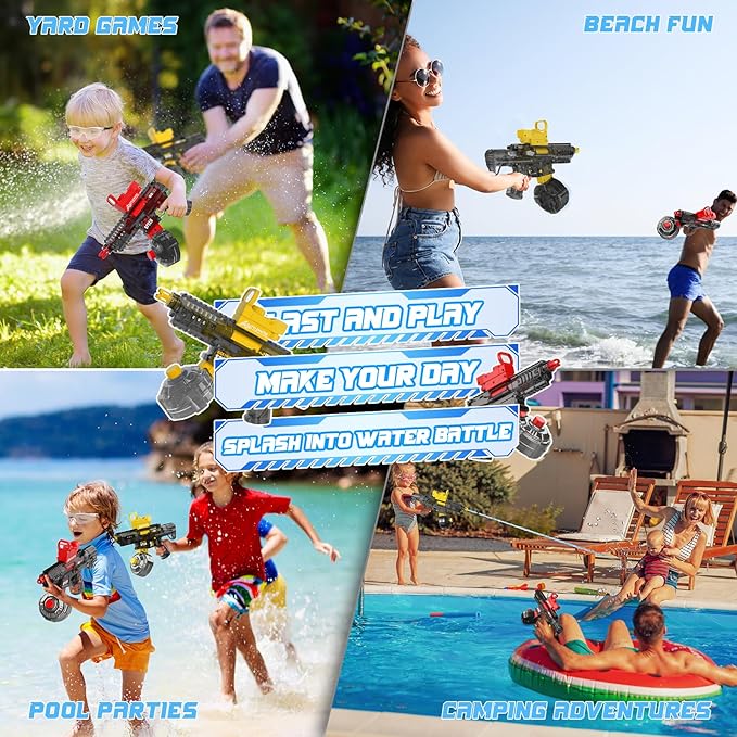 2 Pack Electric Water Guns for Adults Kids, Automatic Water Gun Toys for Kids Ages 4-8 8-12, Large Capacity High Power, 32ft Ultra-Long Range, Summer Pool Outdoor Beach Water Toys for Boys Girls