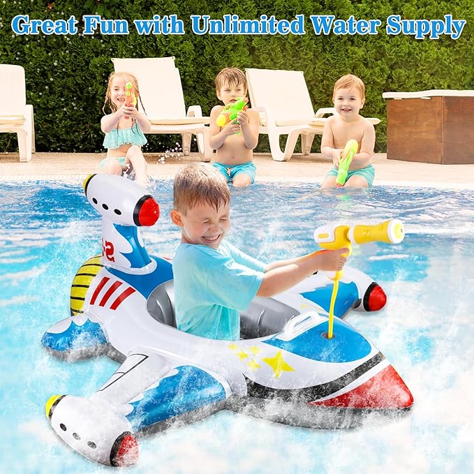 Inflatable Airplane Baby Pool Float with Handle & Squirt Gun, Toddler Swim Float for Boys & Girls Age 1-5