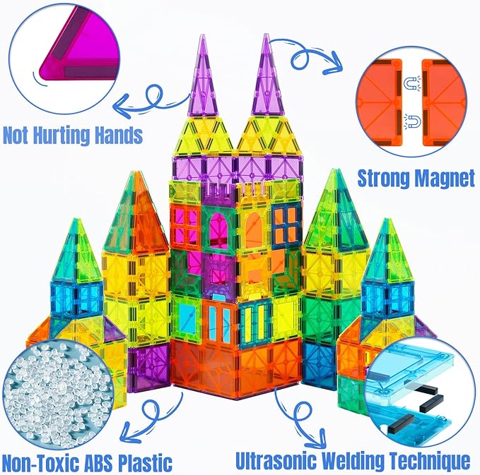 Bmag 130PCS Magnetic Tiles Building Blocks, Clear 3D Magnet Blocks Construction Playboards for Kids Christmas Toy Gift for Toddlers, Educational STEM Preschool Toys for Boys Girls 3 4 5 6 7 8 9+ years