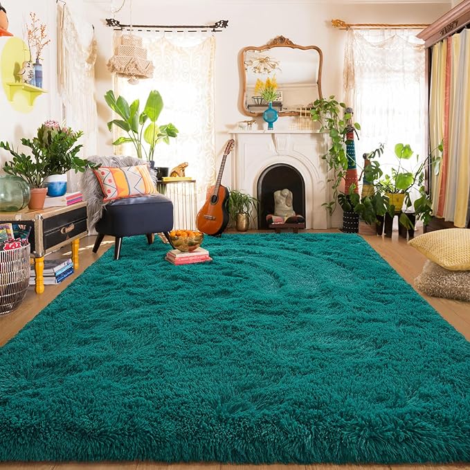 Amearea Blue and Green Shag Area Rug 5' x 7' - Luxury Soft Plush Fuzzy Carpet for Living Room, Indoor Fluffy Teal Green Large Rugs for Bedroom Nursery Non Slip Shaggy Carpets Home Decor