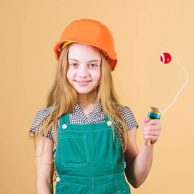 8 Packs Wooden Catch Ball Game Ball Catching Cup Vintage Catch Game for Kids Hand Eye Coordination Educational Game, White and Red