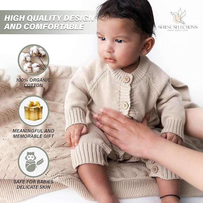 Knitted Newborn Gift Set – 100% Organic Cotton Baby Outfit & Blanket – Soft Coming Home Set (0-3M, 3-6M) – Cozy Infant Romper for Daily Wear & Photoshoot – Ropa para Bebé Recién Nacido