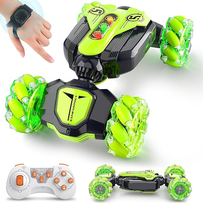 Gesture Sensing RC Stunt Car - Best Gifts for Boys 6-12 Year Old 360° Rotating 2.4Ghz 4WD Remote Control Transform Hand Controlled Carwith Light & Music, Birthday Presents for Kids Age 7 8 9 10 11 yr