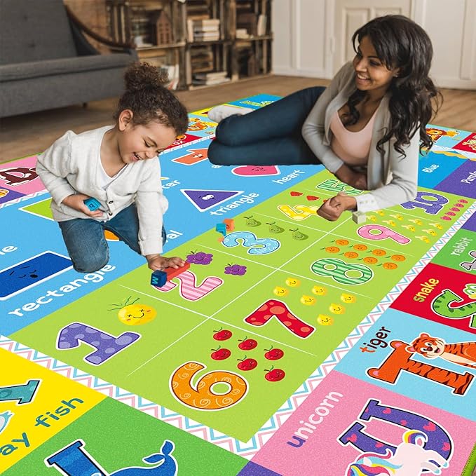 ABC Carpet, Kids Rugs for Playroom, Educational Play Mat for Kids, Preschool Rugs with ABC, Numbers, Animals Learning Carpet for Bedroom Playroom Classroom Baby Toddler Children (Green, 59X39.4 INCH)