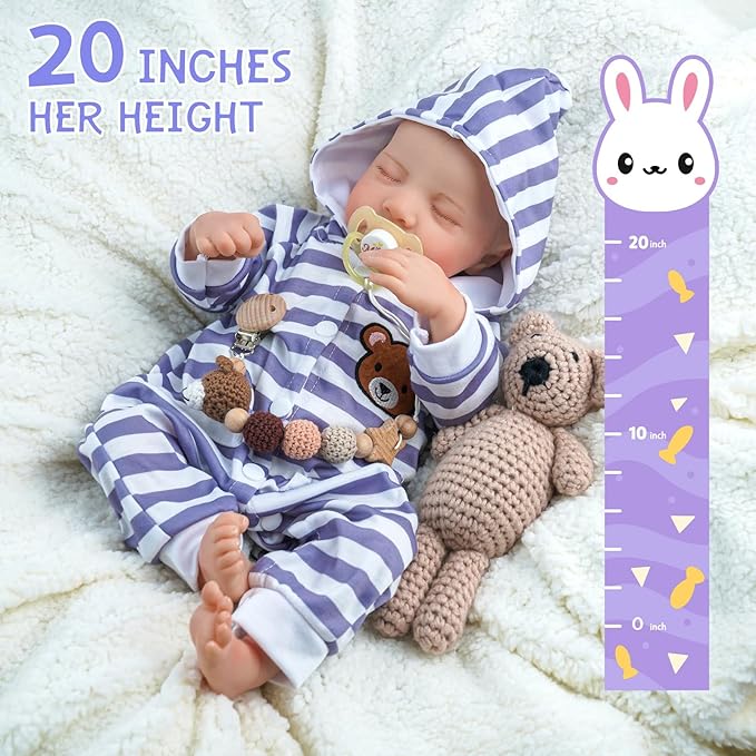 ADFO Realistic Reborn Baby Dolls Boy - 20 Inches Lifelike Baby Doll with Full Body Vinyl, Sleeping Newborn Baby Dolls Gift Toy for Kids Age 3 +