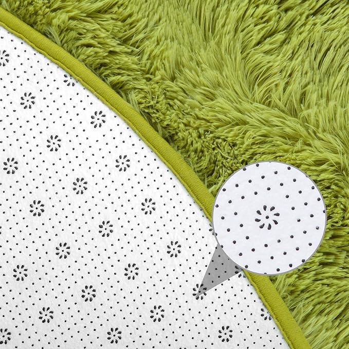 junovo Round Rug, 4ft, Green, Soft Area Rugs for Kids Girls Room Decor, Fluffy Shaggy Carpet, Circular Nursery Rug for Baby Room Home Decor