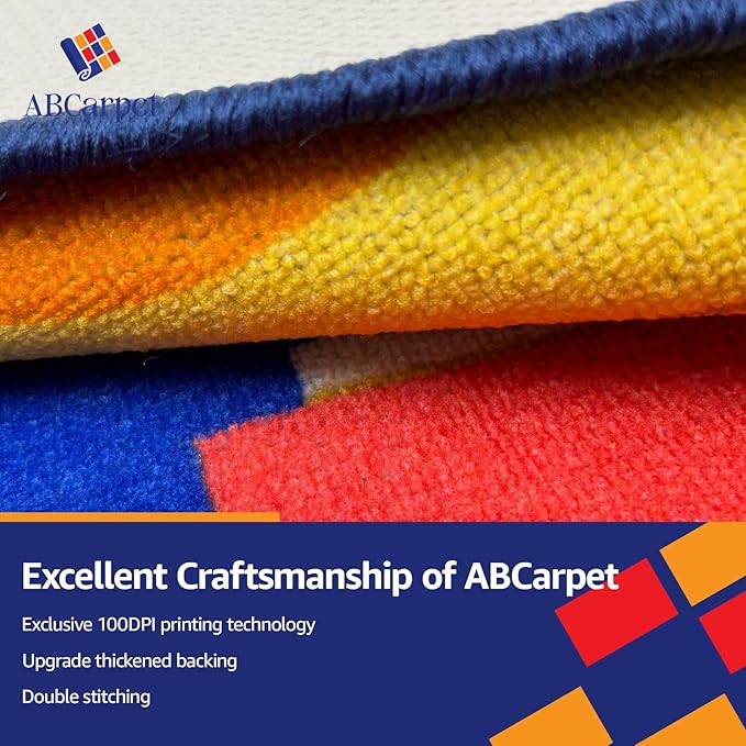 Educational Classroom Rug 7'5"x13' Blue Carpet with 24 Seats Reading Books Kids Playmat Non Slip Seating Rug for Elementary, Preschool, Nursery, Kids Room