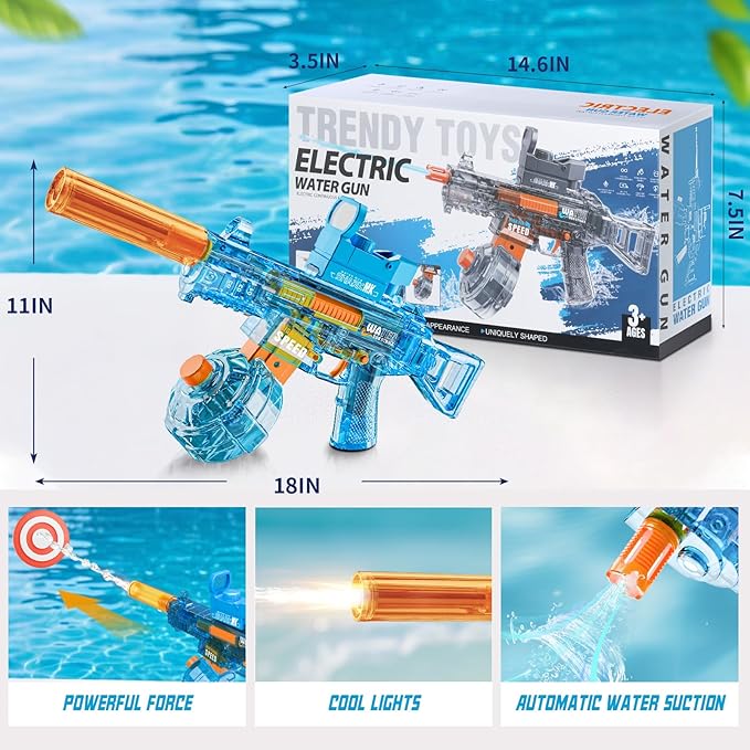 Electric Water Gun for Kids Ages 4-8: Auto Water Suction Powerful Squirt Blaster for Adults Kids, 32FT Spray Distance, Outdoor Summer Toys for Pool Beach Party for Adult Kids, Blue