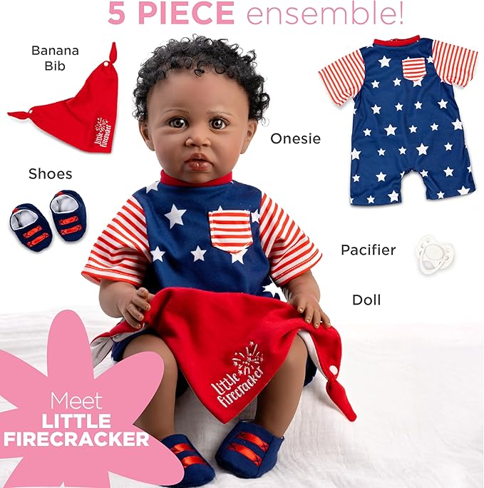 Paradise Galleries 21 Inch African American Realistic Reborn Toddler Boy Doll with Star-Spangled Outfit and Accessories – Little Firecracker