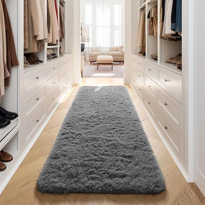 PAGISOFE Super Soft Runner Rugs for Hallway 2x6 Ft,Grey Fluffy Rug Home Decor Aesthetic, Fuzzy Plush Long Bedside Rugs for Room Decor Indoor Fluffy Shaggy Furry Throw Rug for Teen Dorm Nursery