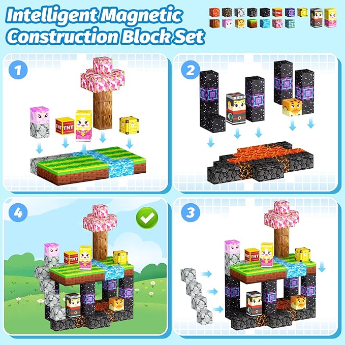 100PCS Magnetic Blocks, Magnetic Cubes Magic Forest Set for Boys & Girls Toys Age 3-5 6-8 8-10, Magnetic Tiles 1" Building Blocks Toddler Toys STEM Sensory, Creative Kids Games Kids Toys