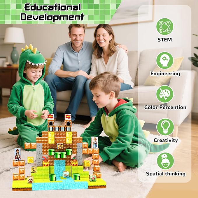 54 Pcs Magnetic Blocks-Building Blocks Games Elements,Magnetic Cubes Toys for Boys & Girls Ages 3-5 5-7 6-8,Creative Montessori Sensory Toys,Fun Birthday Gift for 3+ Years Old