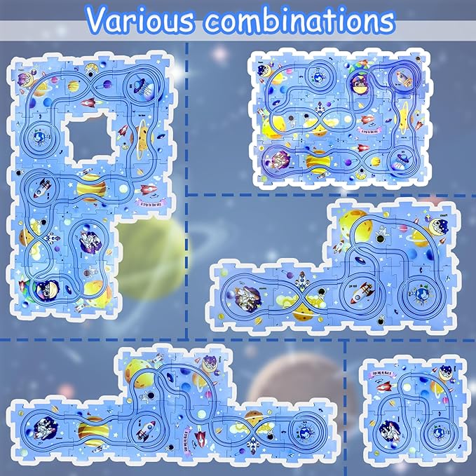 4 Year Old Boy Birthday Gift, Puzzle Racer Kids Car Track Set Puzzle Racer Car Track Set with Roadmap Puzzle Track Car Play Set Toys for 4 Year Old Boys (A-Space, Set1-25pcs)