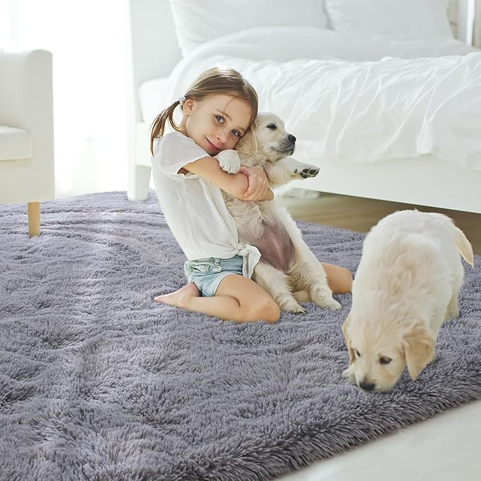 Amearea Premium Soft Area Rug 4x5.3 Feet, Grey Rugs for Living Room, Fluffy Carpet for Bedroom Nursery Playroom Teen Home Decor, Comfortable Indoor Furry Dorm Carpets, Grey