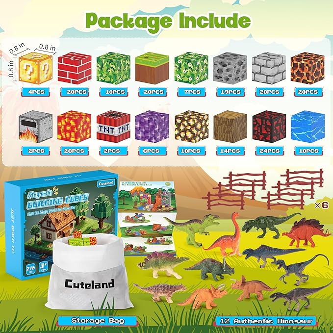 Magnetic Blocks 216Pcs Volcano Style, Magnetic Building Blocks for Boys 6-8,Toys Gift for 6+ Year Old Kids, Construction Toys