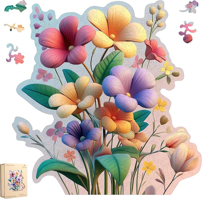Colorful Flower Bouquet 500 Pieces Wooden Jigsaw Puzzles for Adults Unique Irregular Shape Fun Challenging Puzzles for Kids and Couples on Birthday, Father's Day, Christmas 16.4”x16.9”