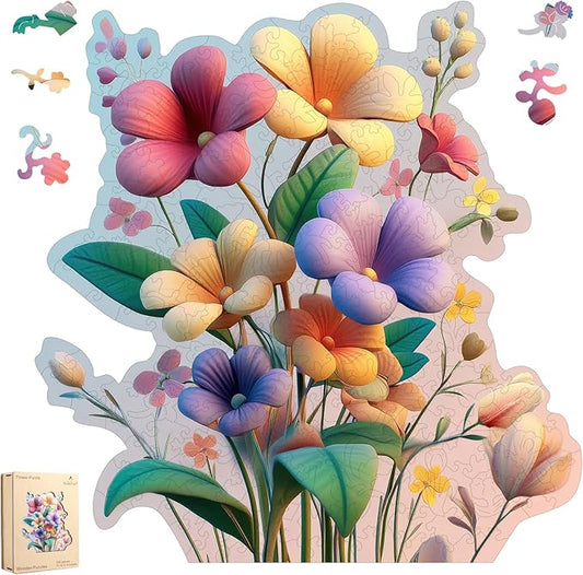 Colorful Flower Bouquet 500 Pieces Wooden Jigsaw Puzzles for Adults Unique Irregular Shape Fun Challenging Puzzles for Kids and Couples on Birthday, Father's Day, Christmas 16.4”x16.9”