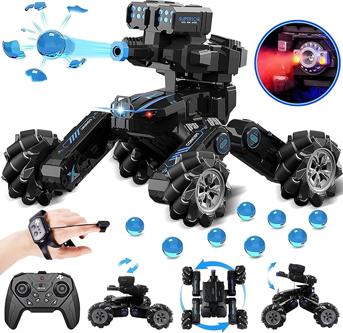 RC Tank Car Shooting Water Bullets Remote Control Tank That Shoots Gesture Stunt RC Car 360° Battle Auto Toys with Light Music, Gift for Boy Girl 8 9 10 11 12 Years Old